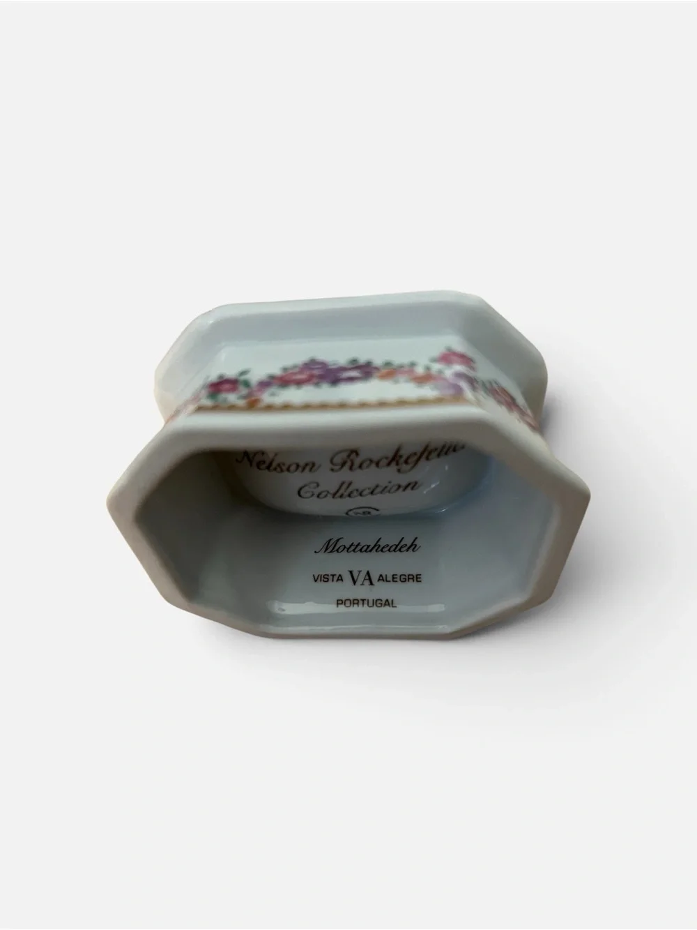 Porcelain Trinket Dish with Gold Trim and Pink Rose Motif